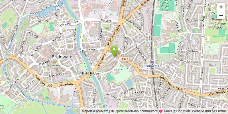 Map showing Mem's Turkish Barber at 28 Eastover, Bridgwater